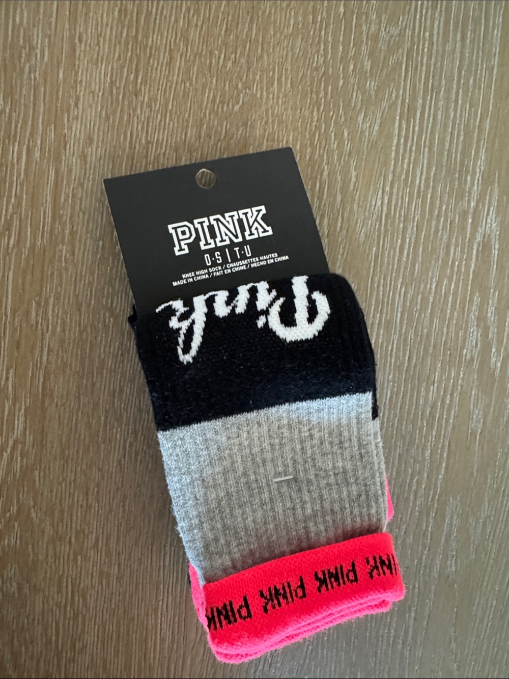 PINK Victoria's Secret Crew Socks - Black, Gray & Neon Pink